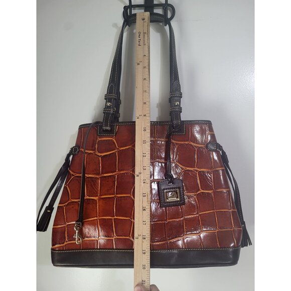 Dooney & Bourke Croco Embossed Leather Double Strap Tassel Bag Cognac - Picture 13 of 15
